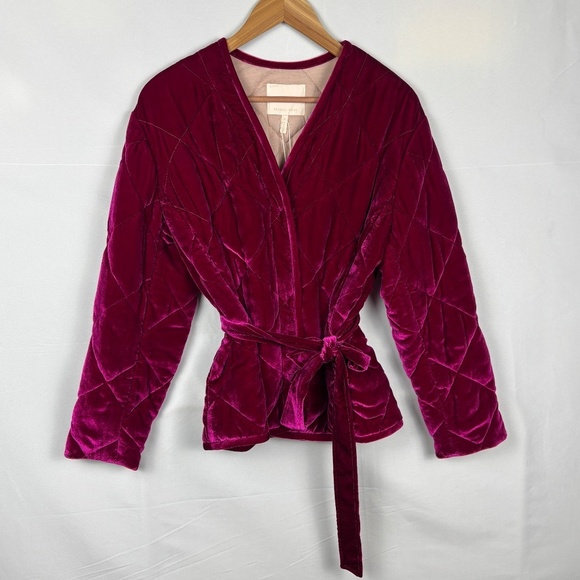 Rebecca Taylor Women Velvet Quilted Coat Jacket Sz M Luxe Regal Holiday NWT Belt - Picture 3 of 14